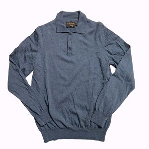 Black Brown 1826 Men’s Long Sleeve Polo Sweater, Shaded Blue -  100% Merino Wool